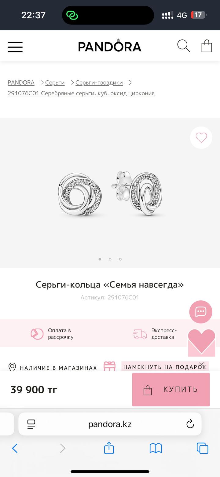 Серьги Pandora Семья навсегда