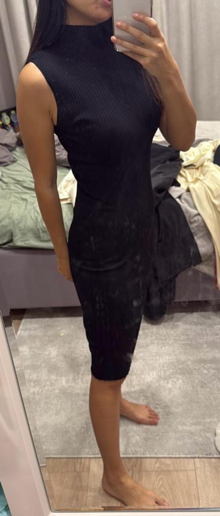 H&M Черное платье миди в рубчик