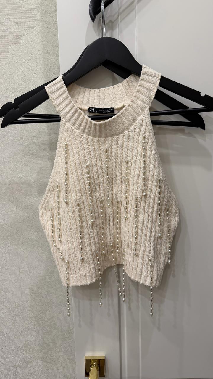 ZARA топ с жемчужными нитями