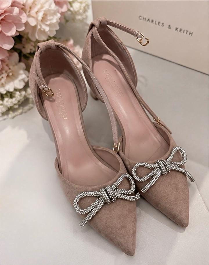 Charles & Keith туфли с бантом и стразами