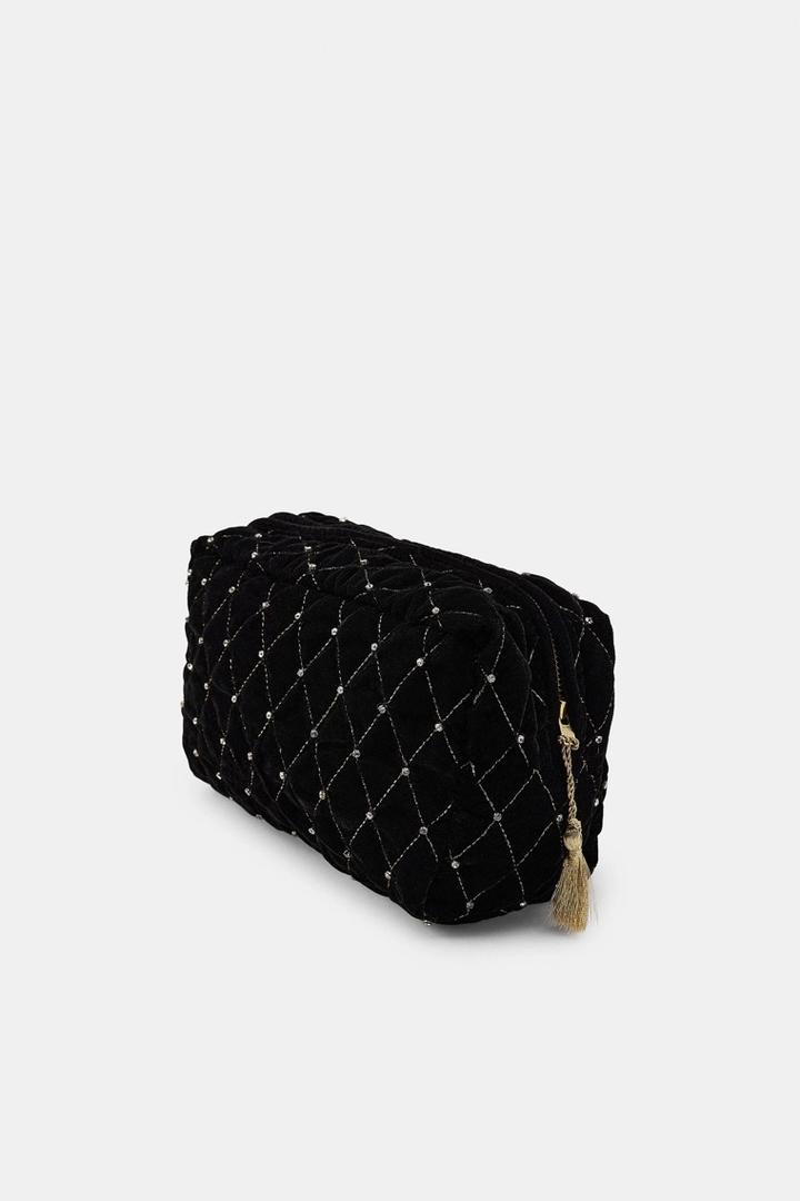 Zara Стёганый бархатный несессер с пришитыми стразами (19 x 28 x 9 см)