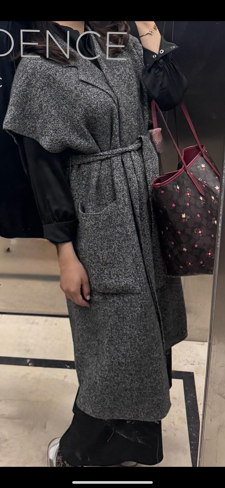Кардиган Zara безрукавка с поясом, серый меланж