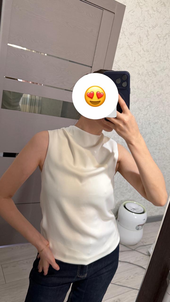 Белый атласный топ с воротником-хомутом xs H&M