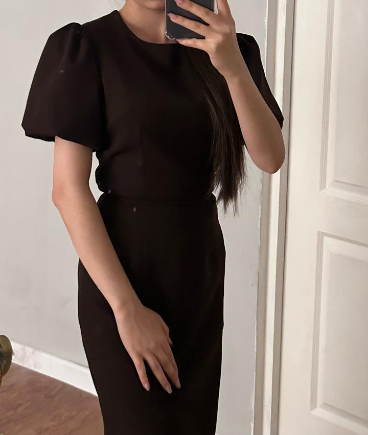 Fashion Платье коричневого цвета,с рукавами-фонариками