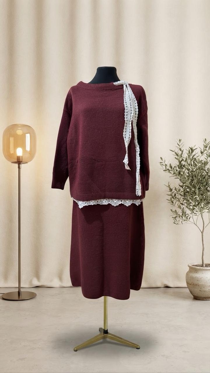 AQ COLLECTION KZ Трикотажный костюм с юбкой и кружевным декором