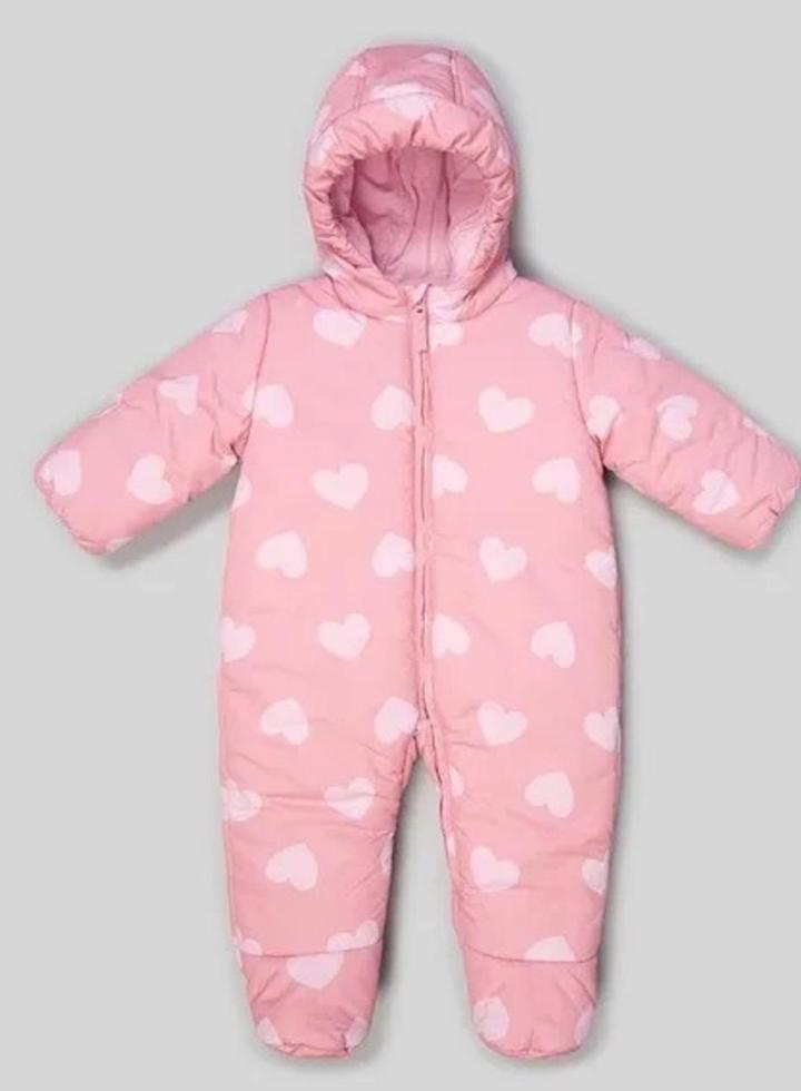 Baby Go Утепленный комбинезон с сердечками для девочки