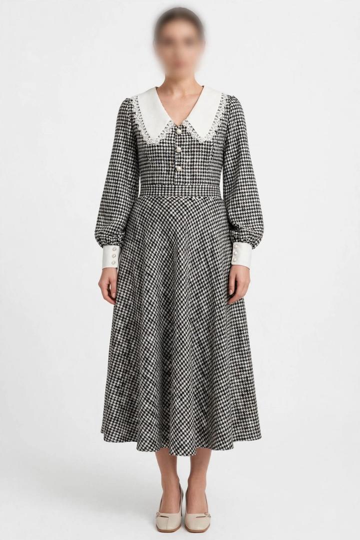 NM collection Платье в гусиную лапку с белым воротником