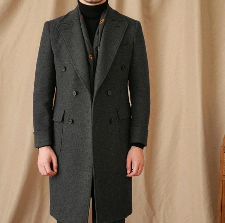 Двубортное пальто с рисунком "ёлока" шерсть 50% XXXL