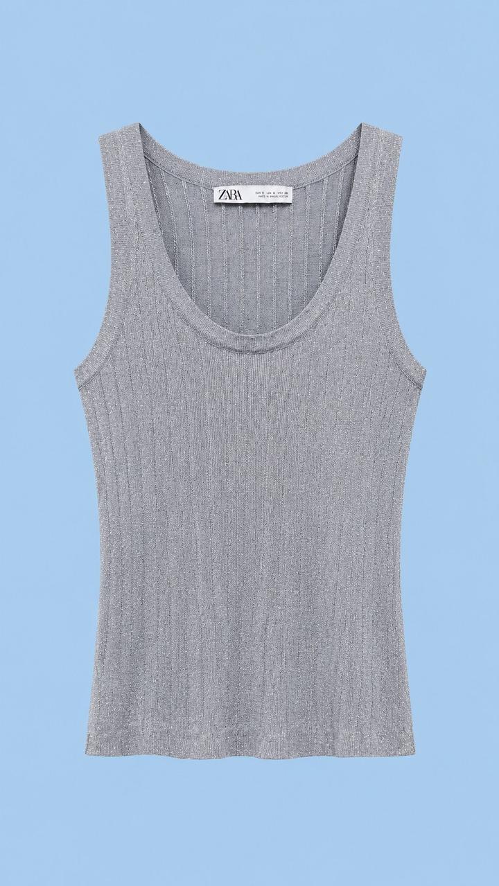 ZARA топ в рубчик с люрексом