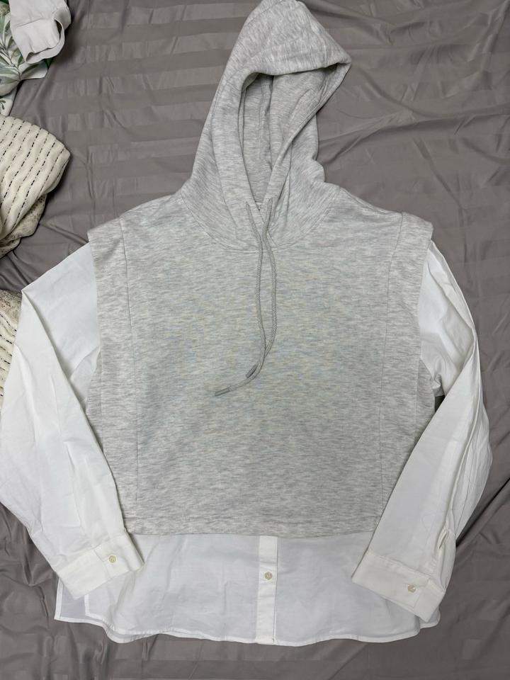 Zara Рубашка с капюшоном и вставкой из трикотажа