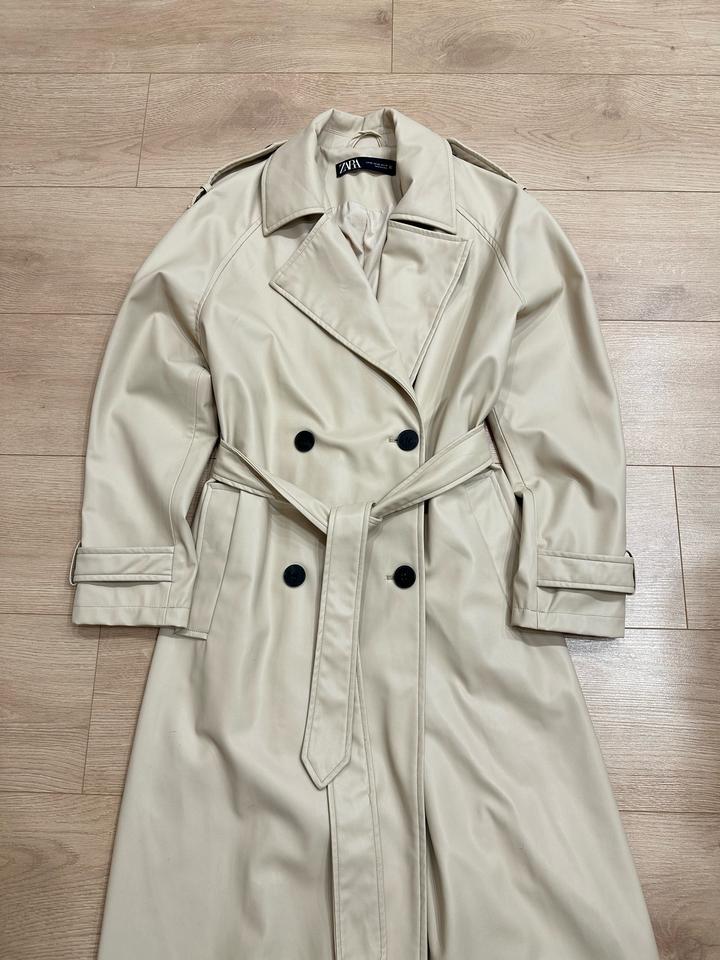 Длинный кожаный тренч Zara / Стильный плащ эко-кожа