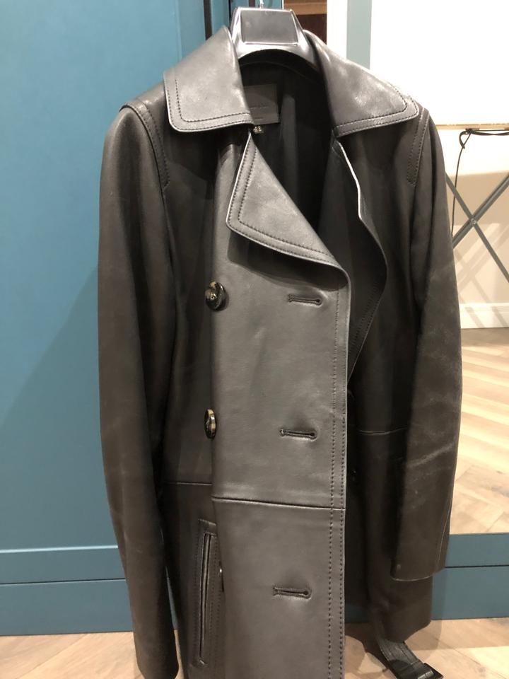 Massimo Dutti Черный кожаный тренч Massimo