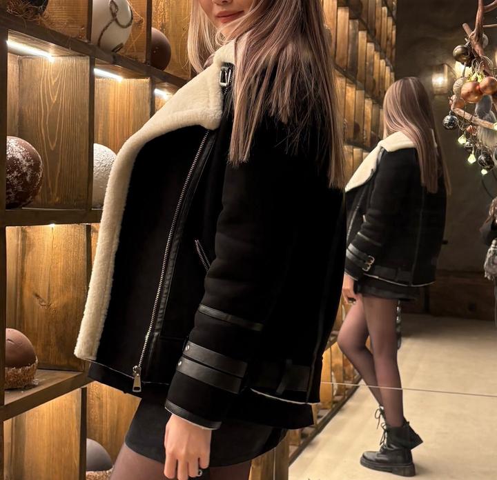 Черная дубленка от zara