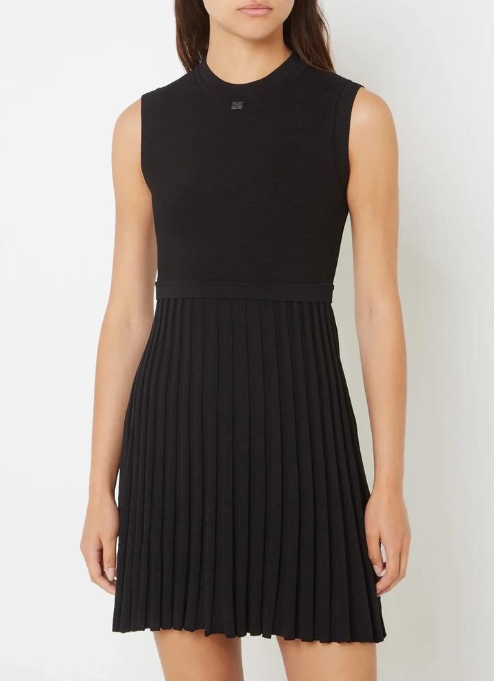 Sandro Black Stretch Knit Pleated Mini Dress XS