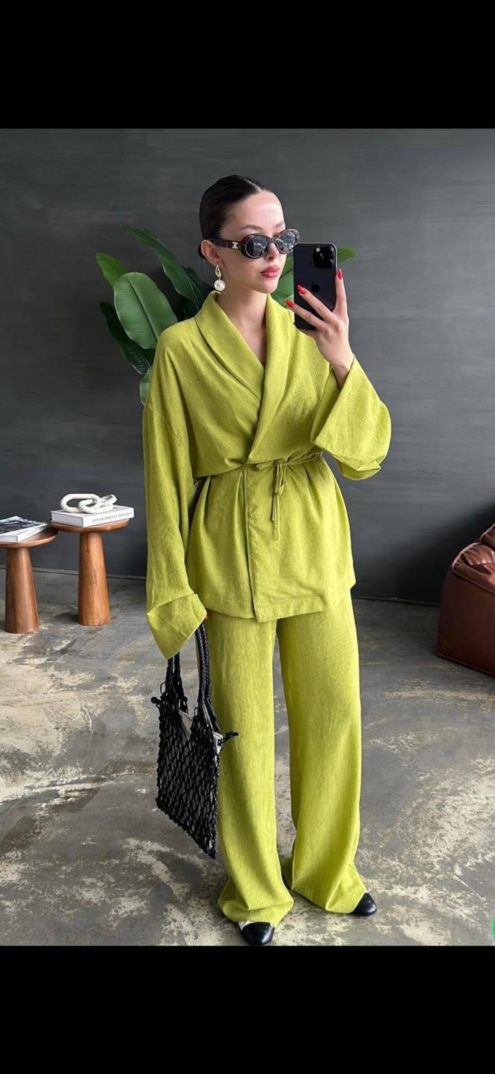 hot fashion Женский костюм кимано с брюками