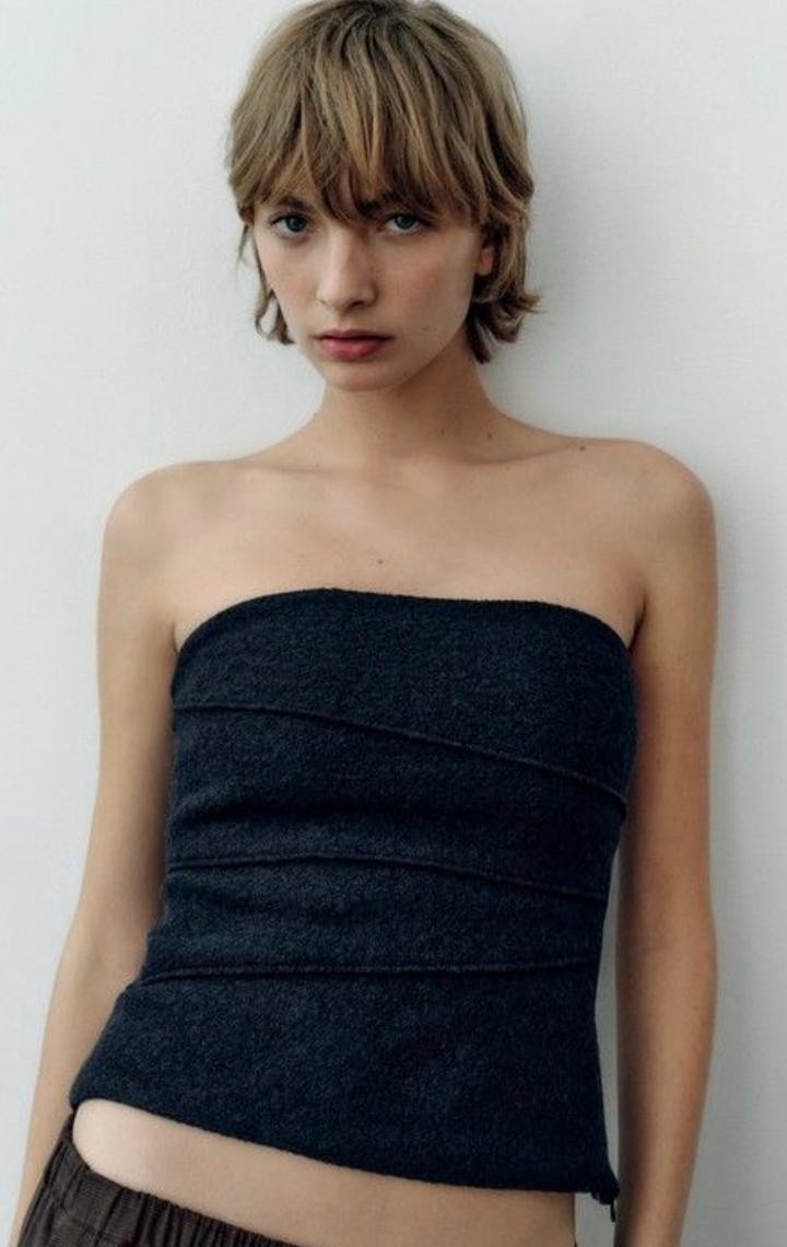 Zara Топ без бретелей с драпировкой,