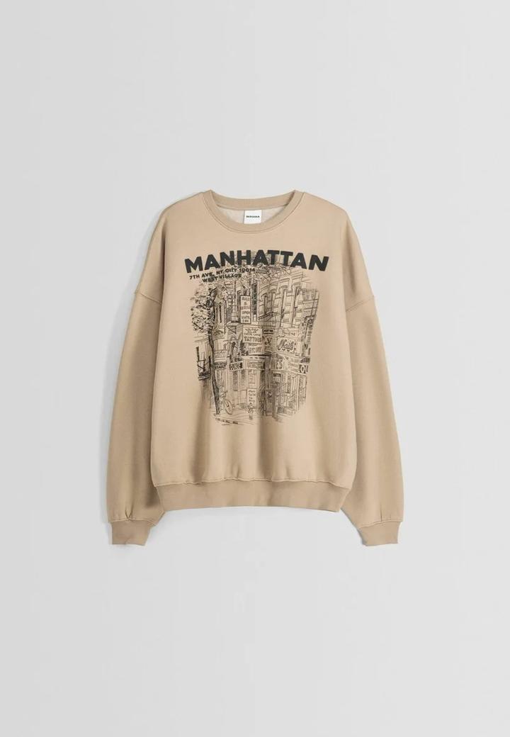 Свитшот с принтом оверсайз Bershka