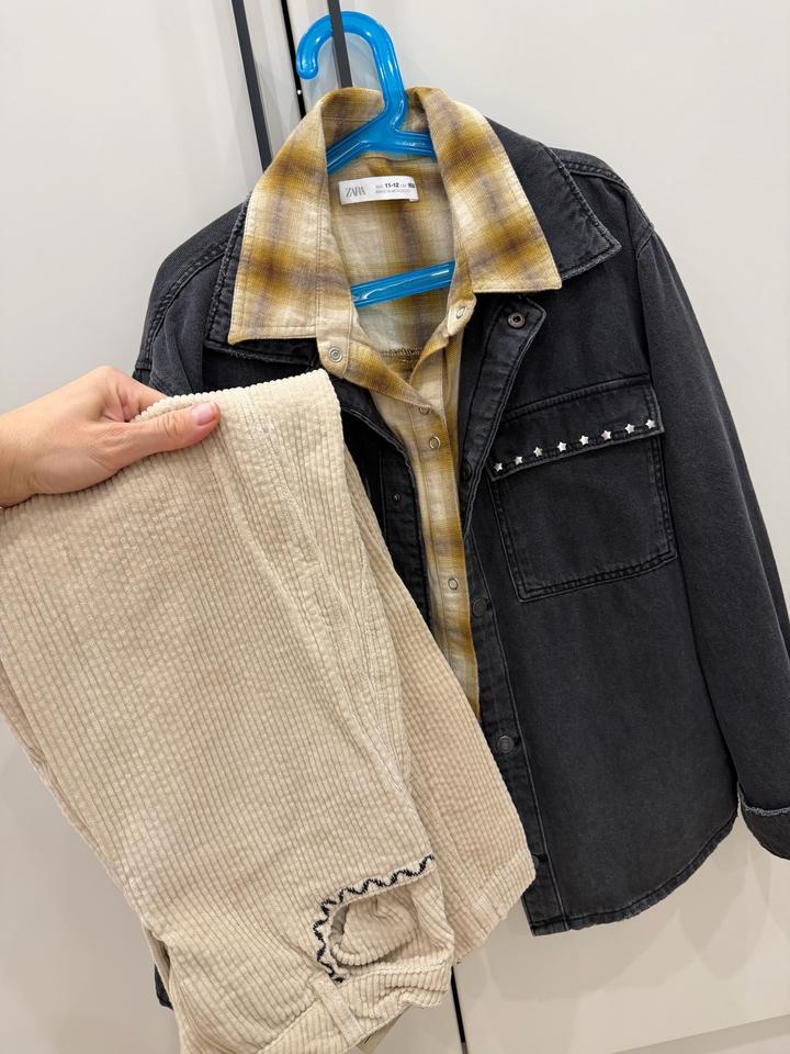 рубашка ZARA в клетку черная с бежевым