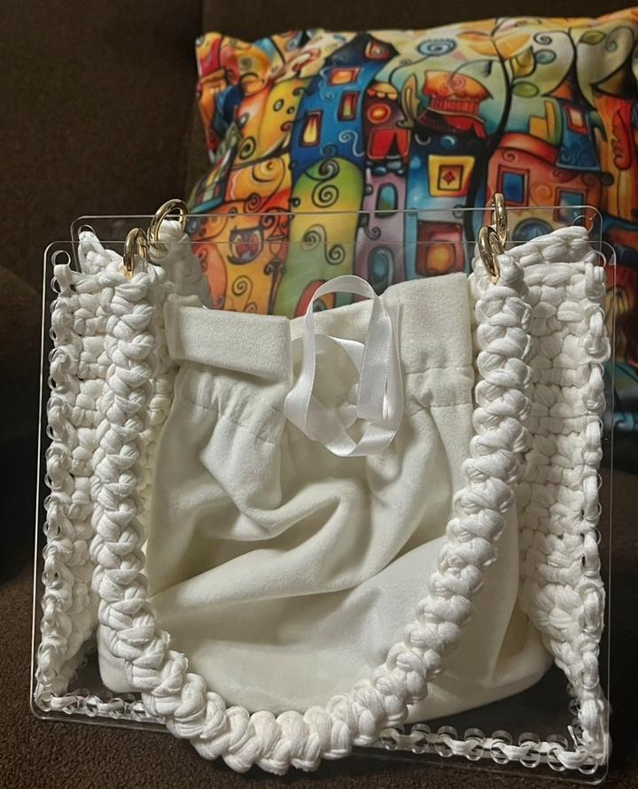 Handmade (ручная работа) Прозрачная сумка с вязаными вставками