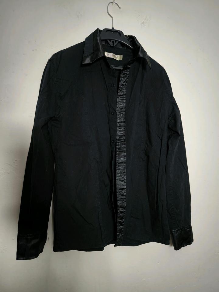 Винтаж Черная рубашка с атласными вставками l-xl