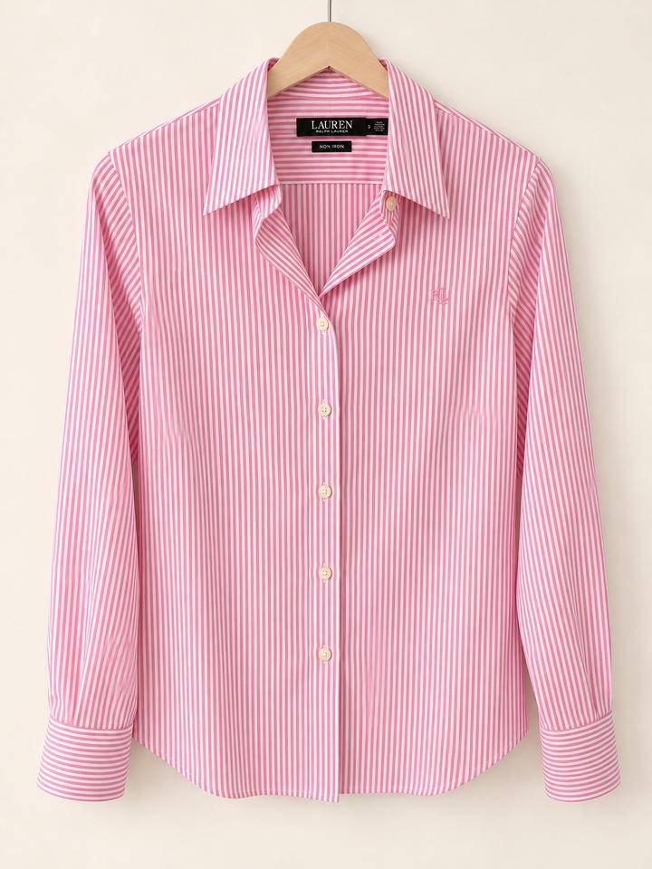 Хлопковая рубашка Ralph Lauren в полоску (100% хлопок) 🩷 👔