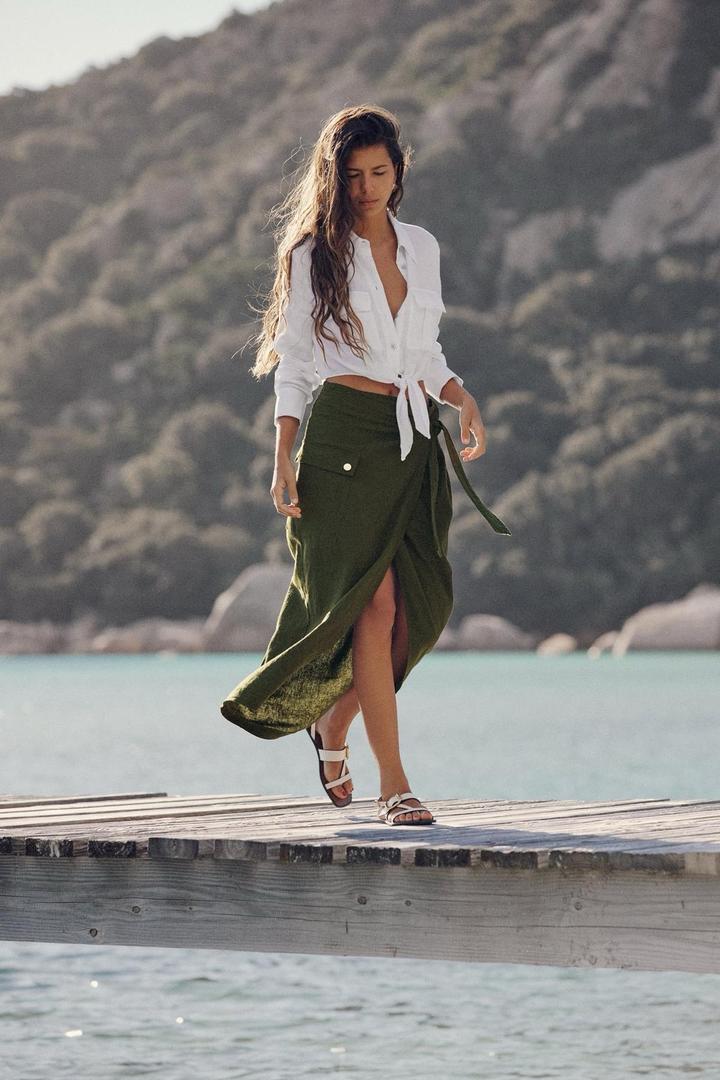 Zara Юбка с запахом миди 100% лён