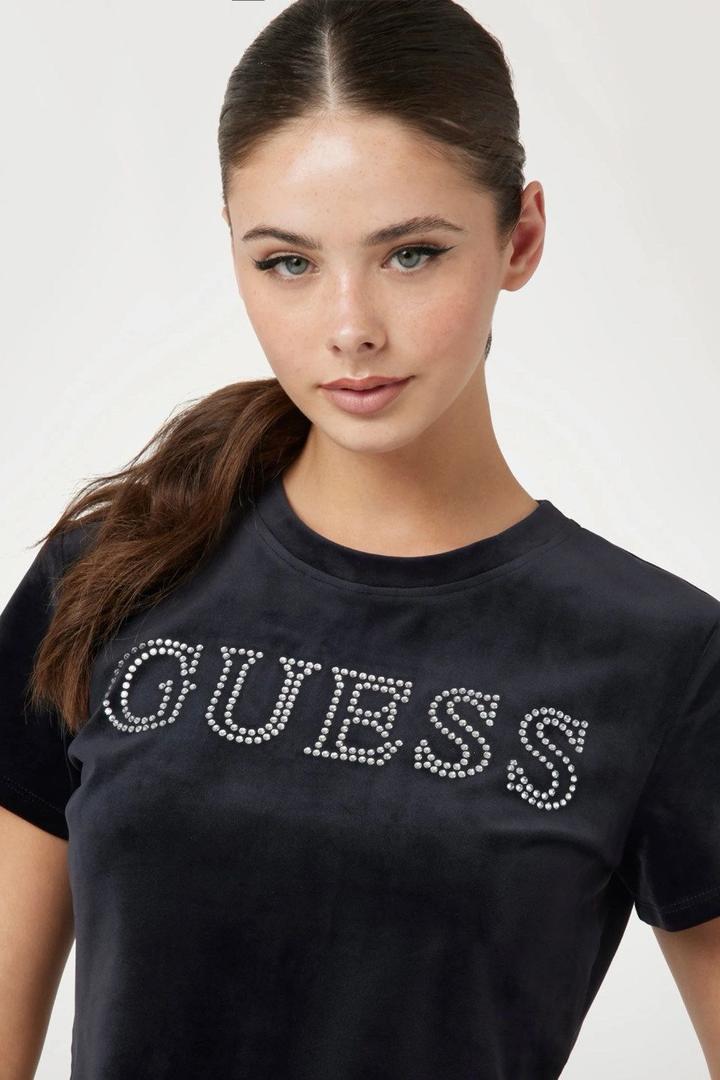 Guess велюровый кроп-топ со стразами