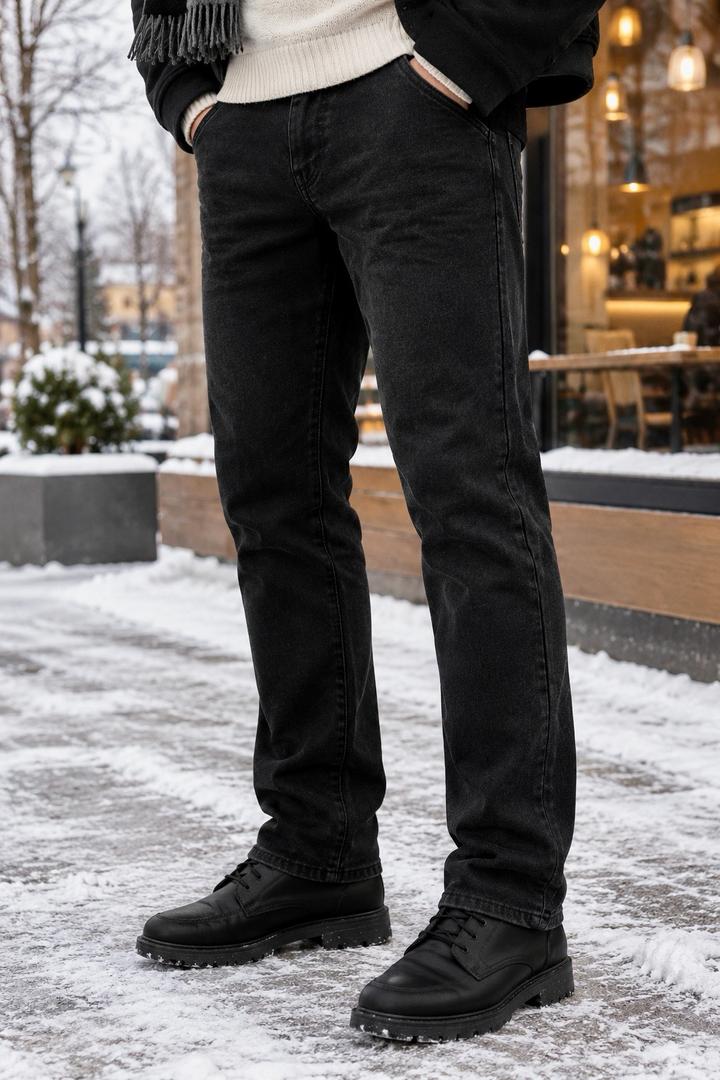 Зимние утеплённые джинсы REBEL JEANS (чёрные, размер W36 L34)