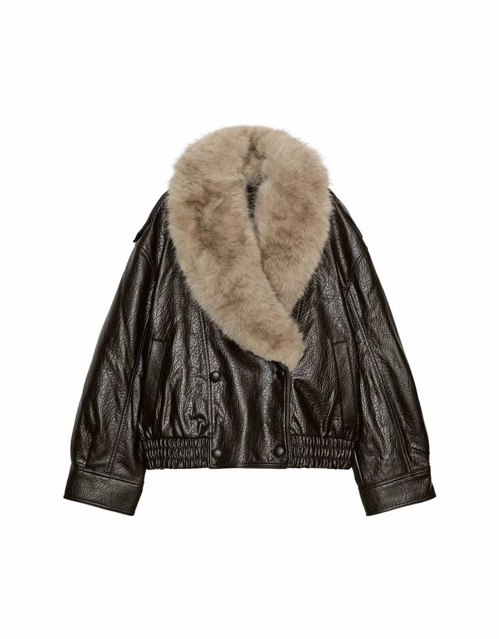 Zara Куртка из экокожи со съемным воротником