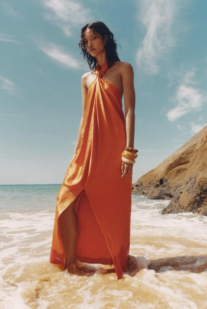 Платье-сарафан летнее оранжевое без бретелей Zara