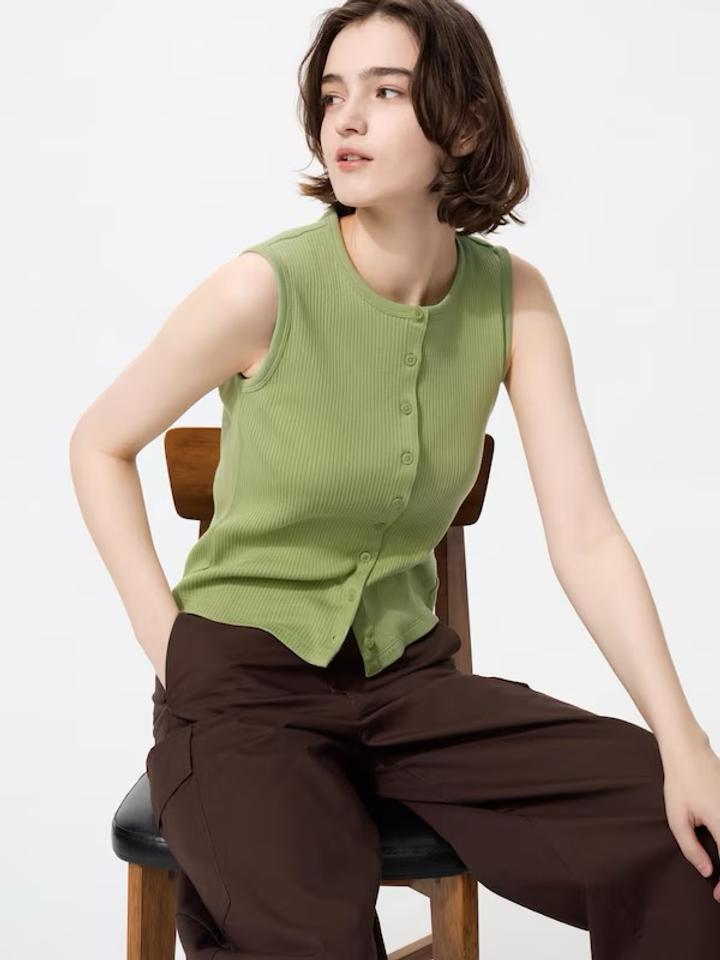 Uniqlo Трикотажный топ в рубчик на пуговицах
