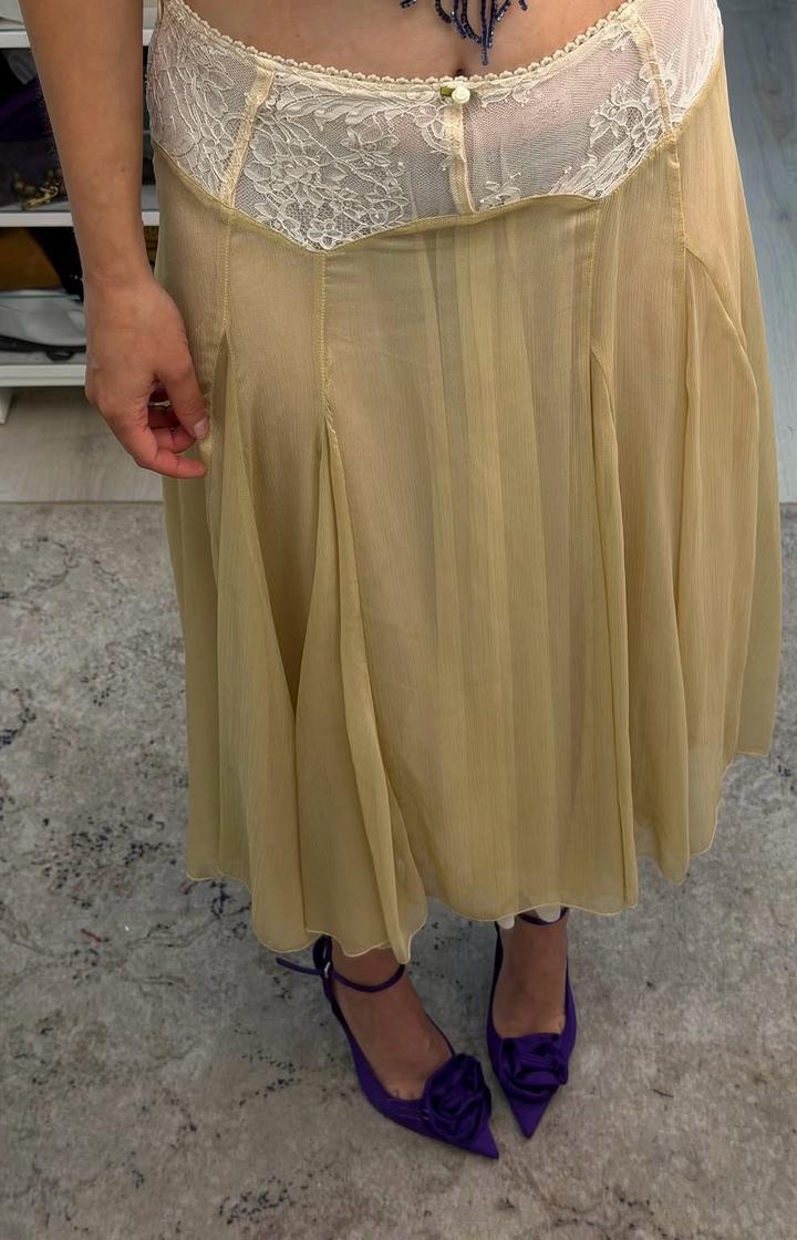 Юбка ZARA миди с кружевной вставкой