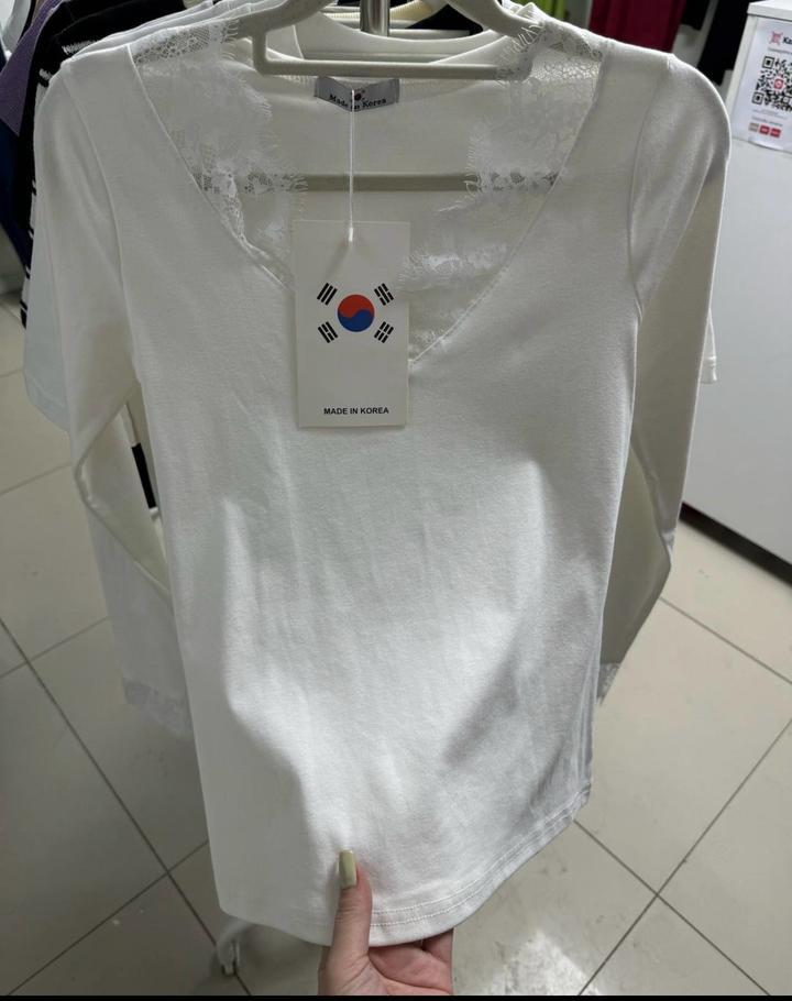 Korea Футболка с кружевной отделкой