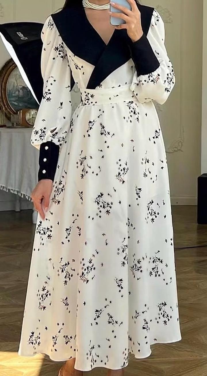 Платье макси Diali Collection в цветочный принт с черным воротником