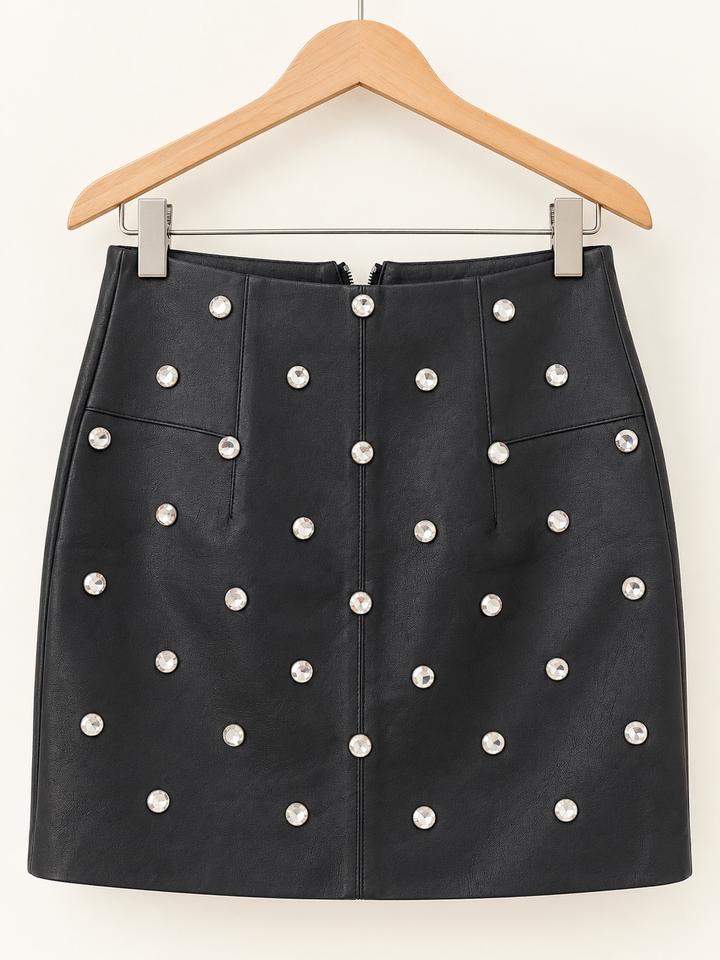 Новая кожаная юбка Topshop со стразами и молнией 🖤✨
