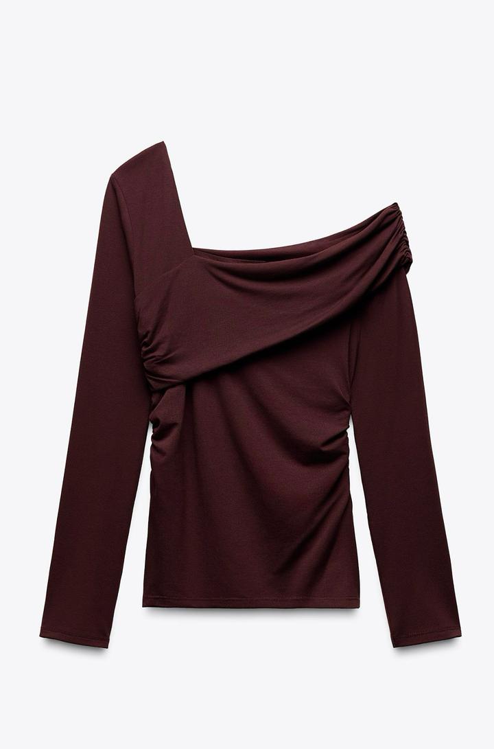 Zara Бордовый лонгслив с драпировкой