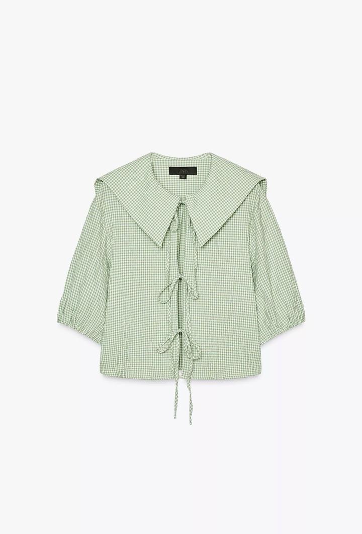 Zara блуза в клетку с воротником