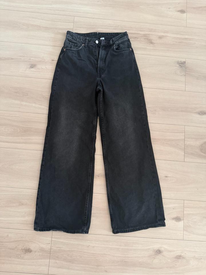 Джинсы H&M широкие черные high rise wide leg