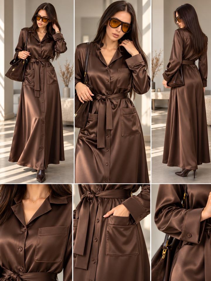 Clothé Платье-рубашка атласное с поясом