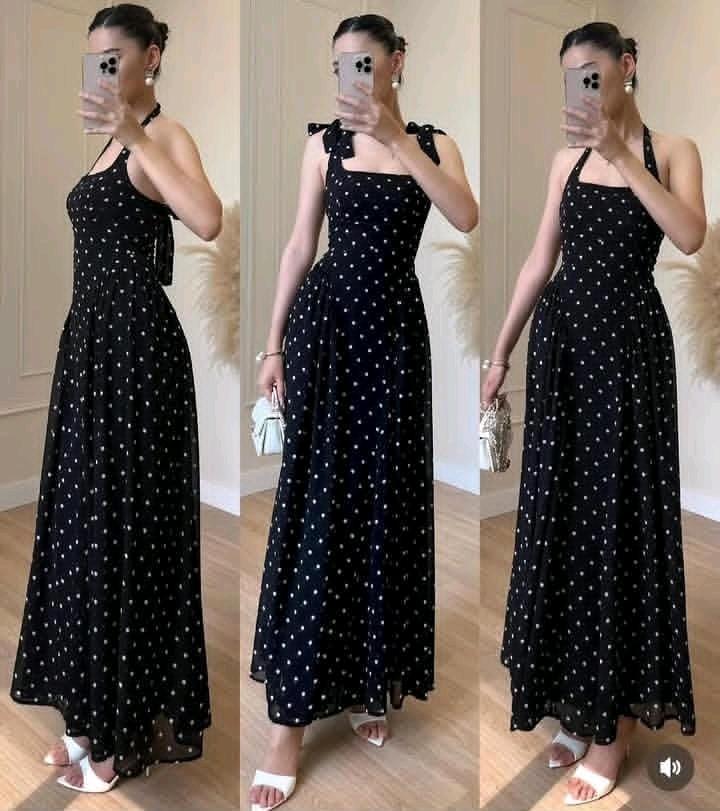 Элегантное черное платье макси в горошек! ✨