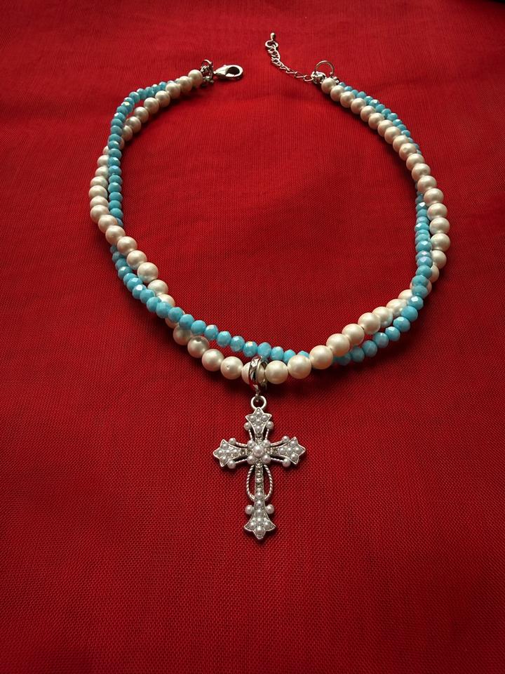 malinka jewelry kz Многослойное ожерелье с крестиком и бусинами