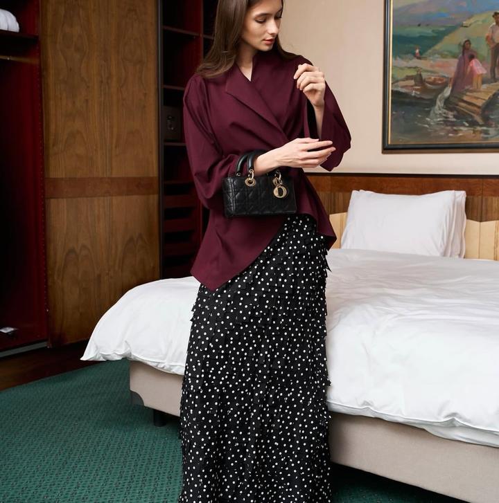 Max Mara Юбка макси в горошек с декоративной бахромой