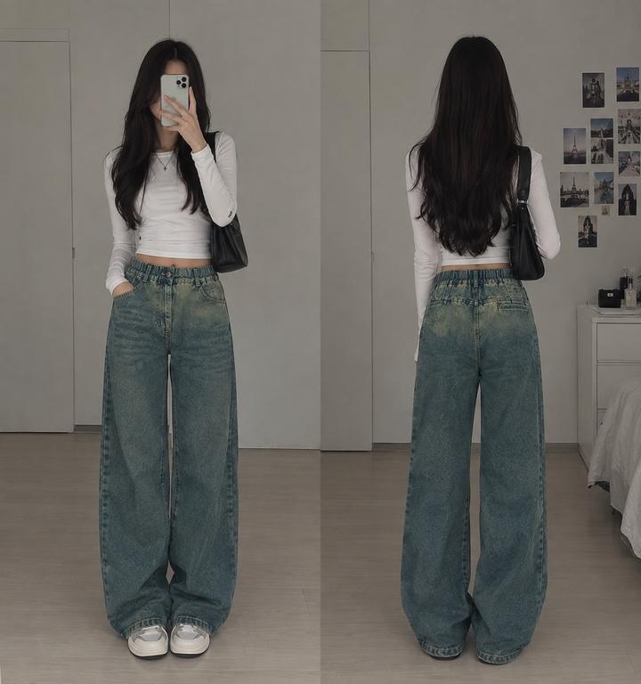 Трендовые вареные джинсы wide-leg в стиле Y2K