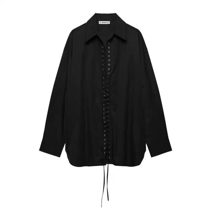 Черная рубашка ZARA со шнуровкой