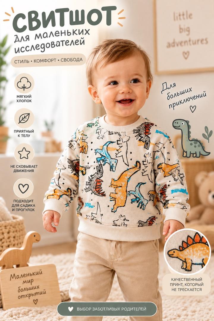 Стильный свитшот с динозаврами 🦕🦖