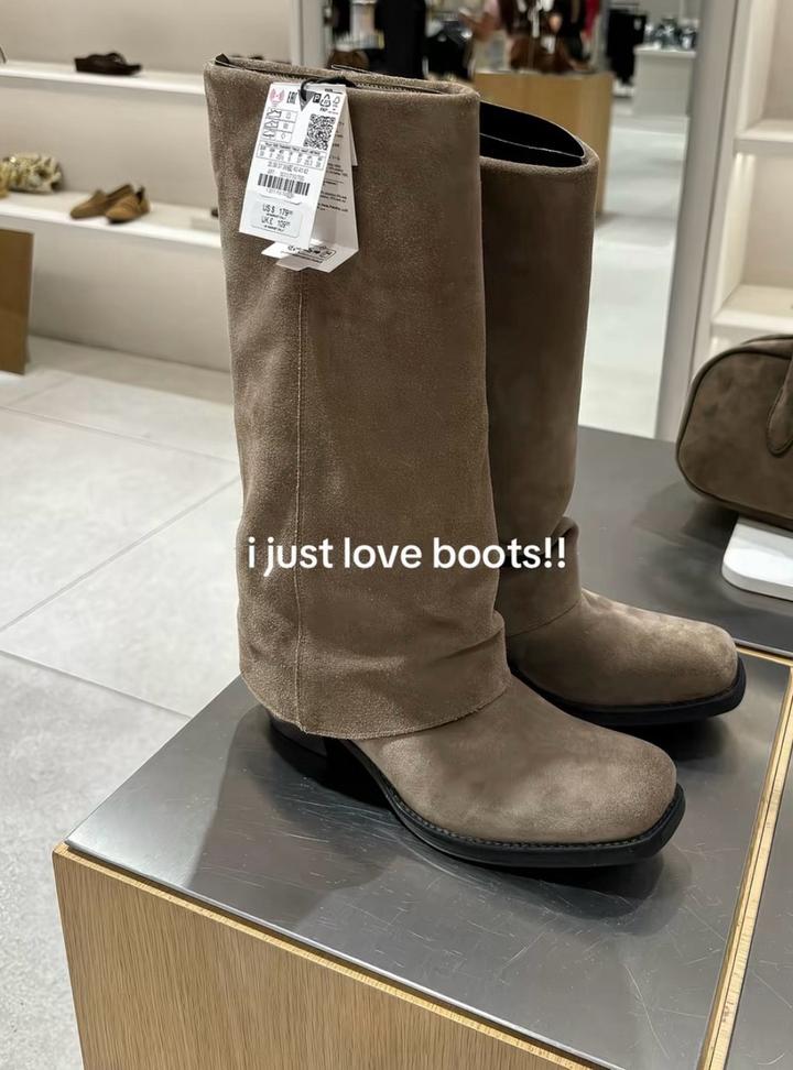 Zara Сапоги-трубы замшевые