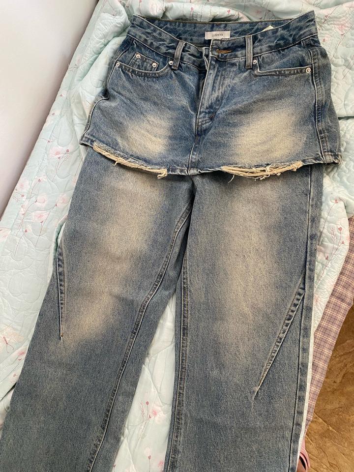 Джинсы с эффектом юбки