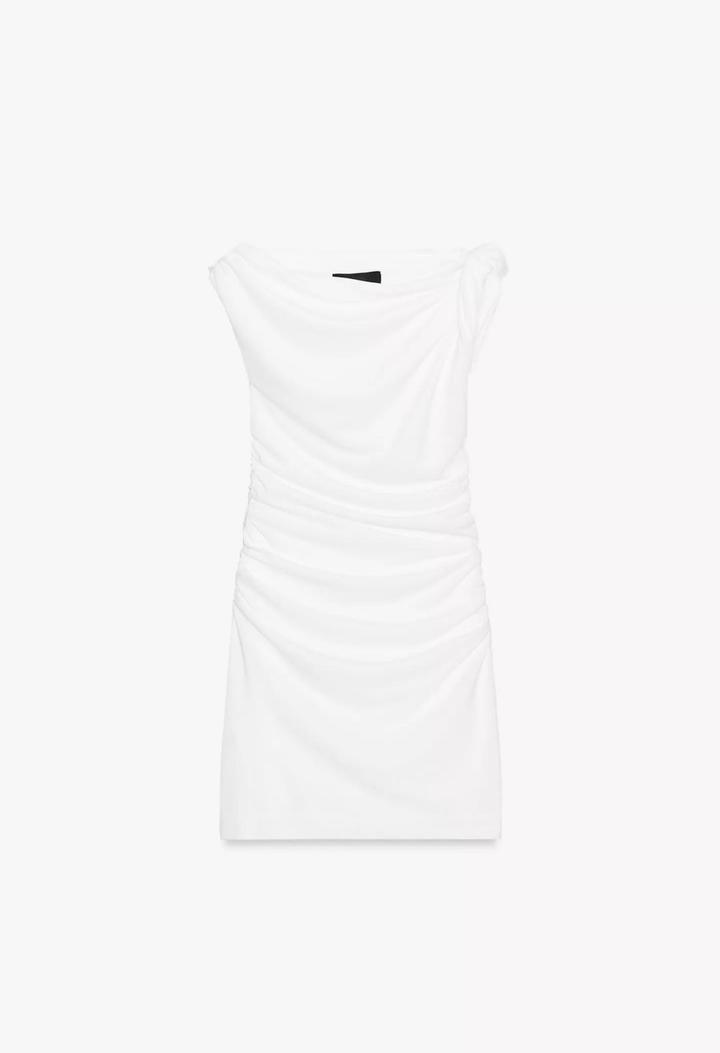 Белое платье с драпировкой ZARA