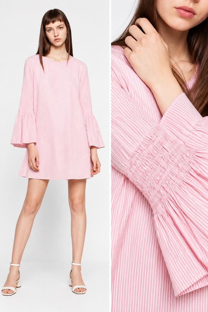 ZARA розовое платье в полоску с шортами и рукавами клёш