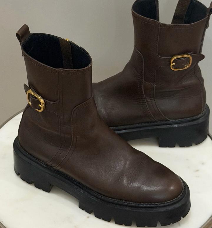 Женские кожаные сапоги на платформе Massimo Dutti